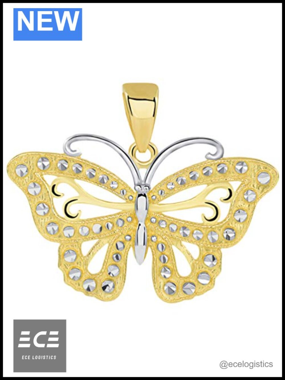 14k Solid Yellow Gold Butterfly Pendant Handmade Made in USA Gift Box